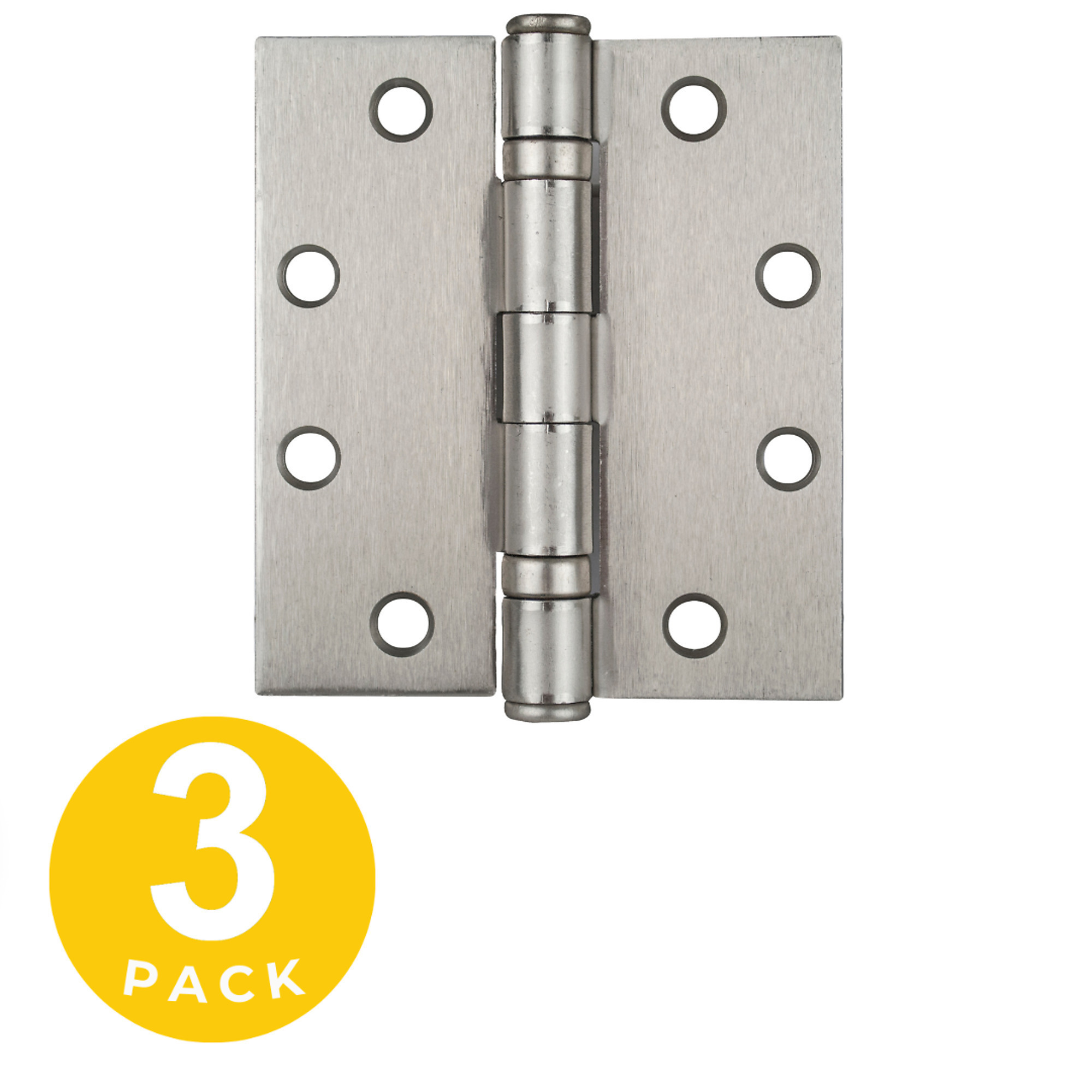 Global Door Controls, 4.5 in. x 4 in. Satin Nickel Full Mortise Squared Ball Bearing Hinge with Removable Pin - Set of 3, #CP4540BB-US15-M